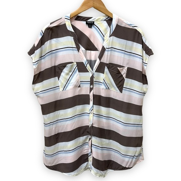 Torrid Challis Button Front Dolman Sleeve Top Pastel Striped Blouse Size 1X - Picture 1 of 6